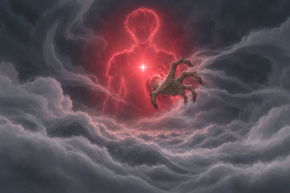 借着与戴里克的联系,阿蒙一只干瘪的手掌从“太阳”的身影里伸出,抓向灰雾之上深红星辰的边界·同人示意图(AI生成,非官方)
